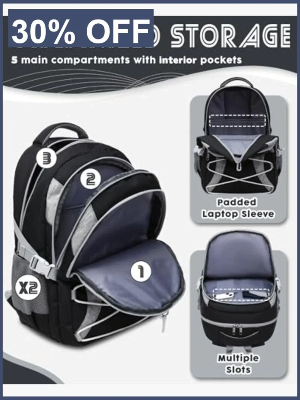 Large Bookbag with Laptop Compartment for Teens